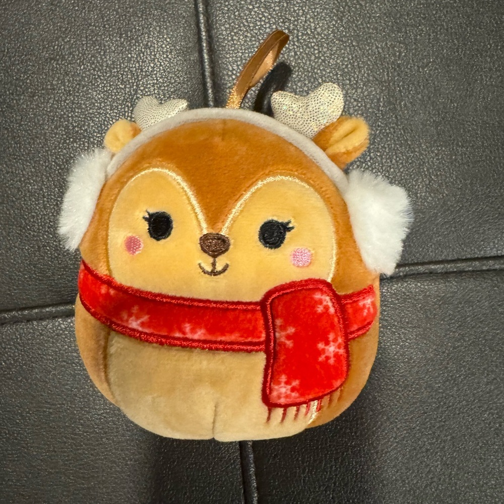 Squishmallows Darla Ornament Brown and Red Reindeer Stuffed Deer